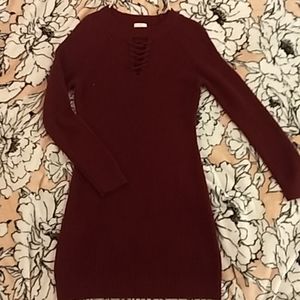 A burgundy dress